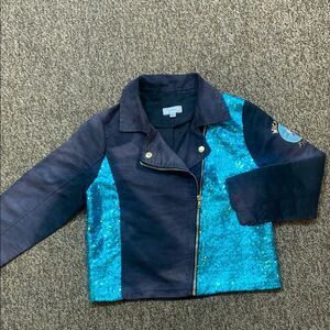 D-Signed Disney Descendants Kids Blue Sequin Moto Girl Jacket Size M